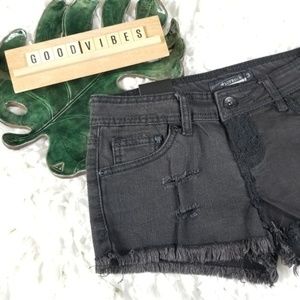 Lovesick Black Distressed Raw Hem Shorts NEW